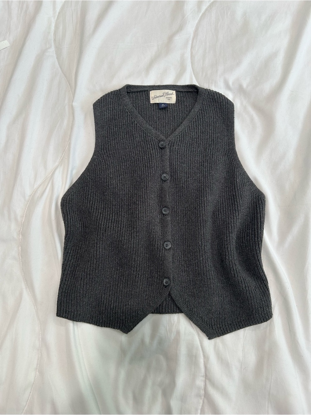 Universal Thread Charcoal Ribbed V-Neck Button Front Vest